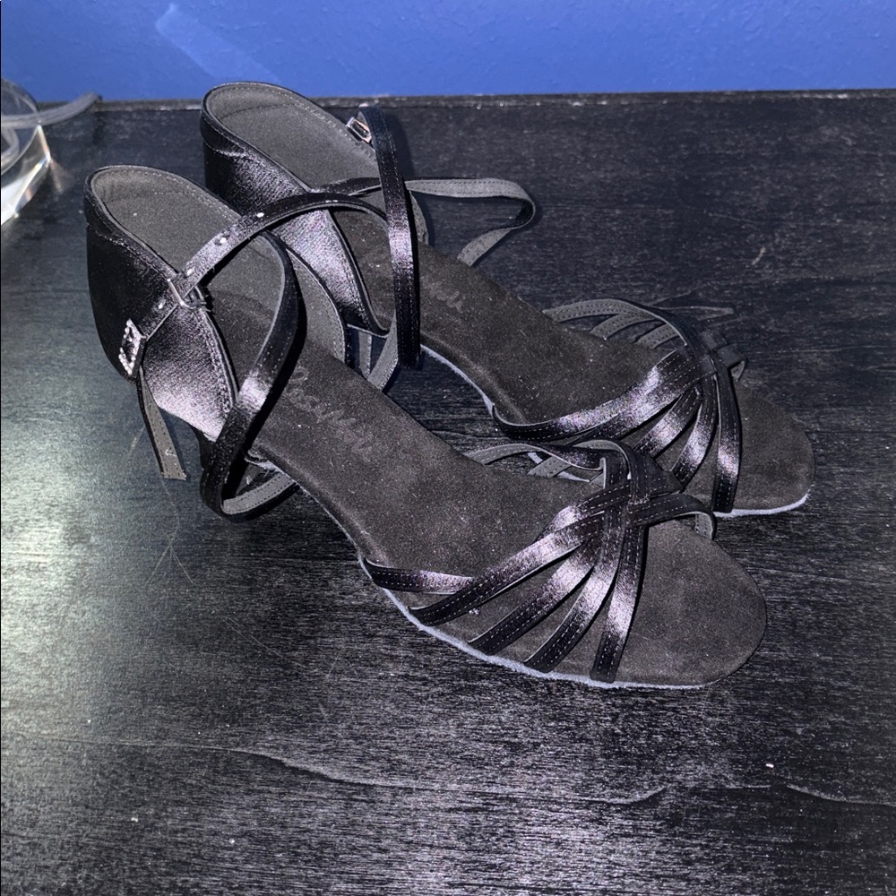 RoseMoli Latin Ballroom Dance Shoes Black Satin Sz 41 Like New